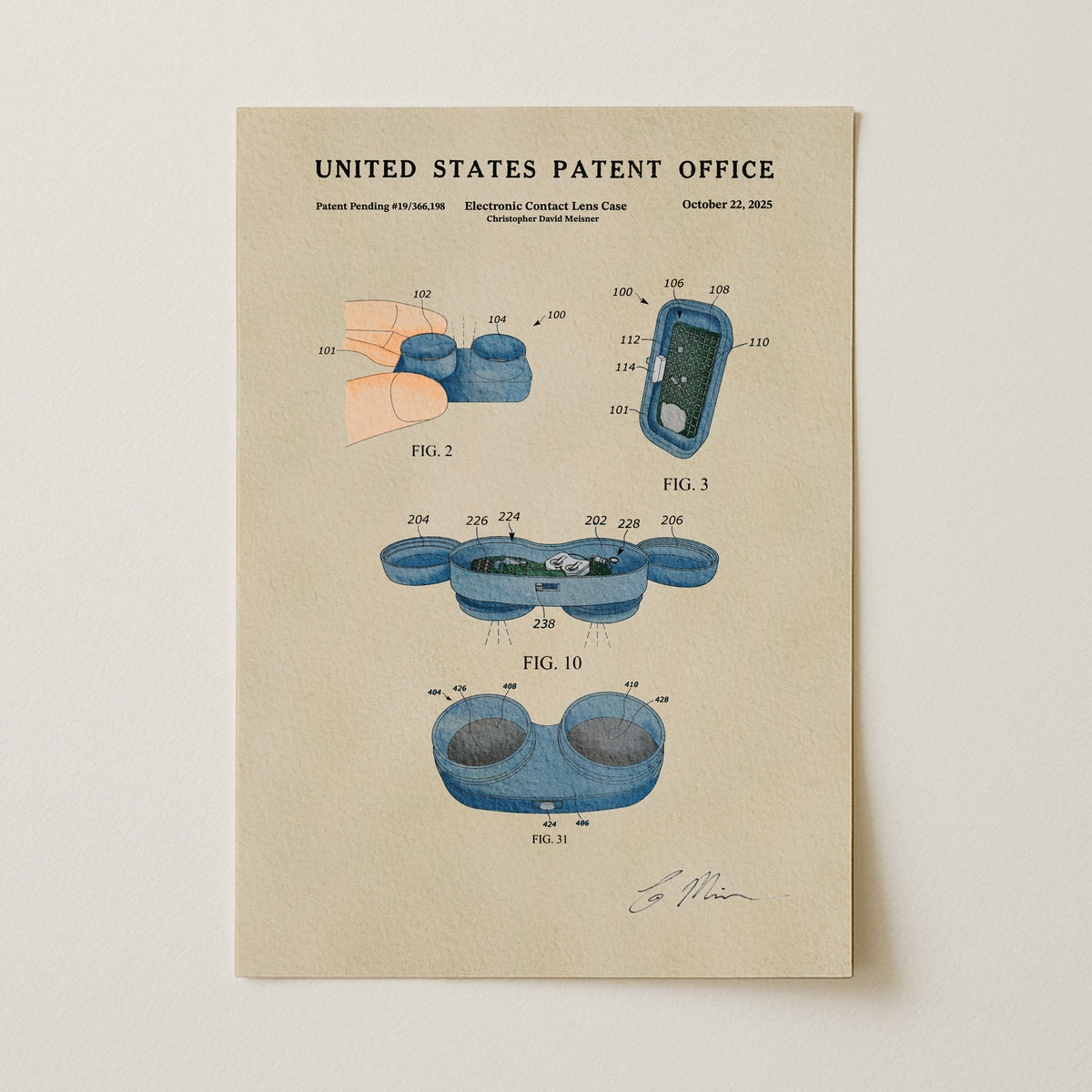 Electronic Contact Lens Case (2025) patent art print