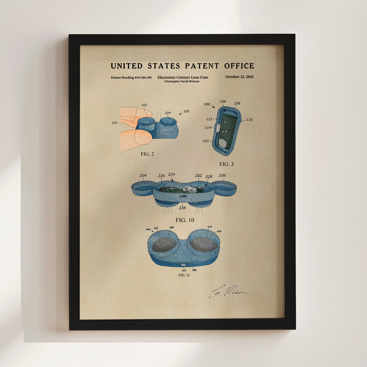Electronic Contact Lens Case (2025) patent art print