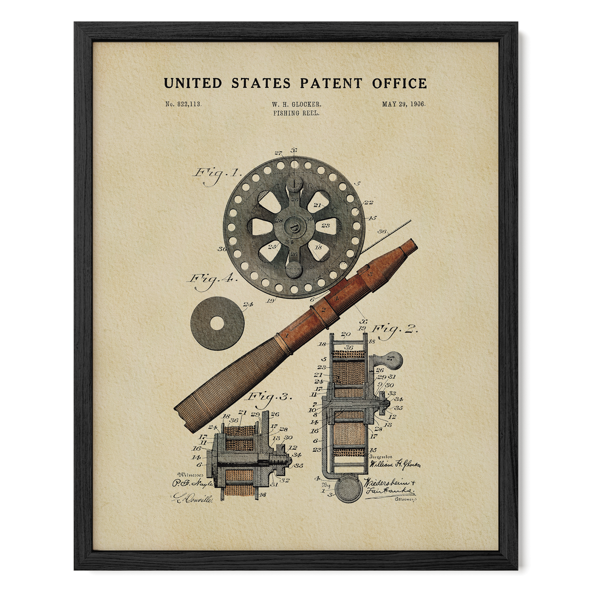 Fishing Reel (1906) patent art print