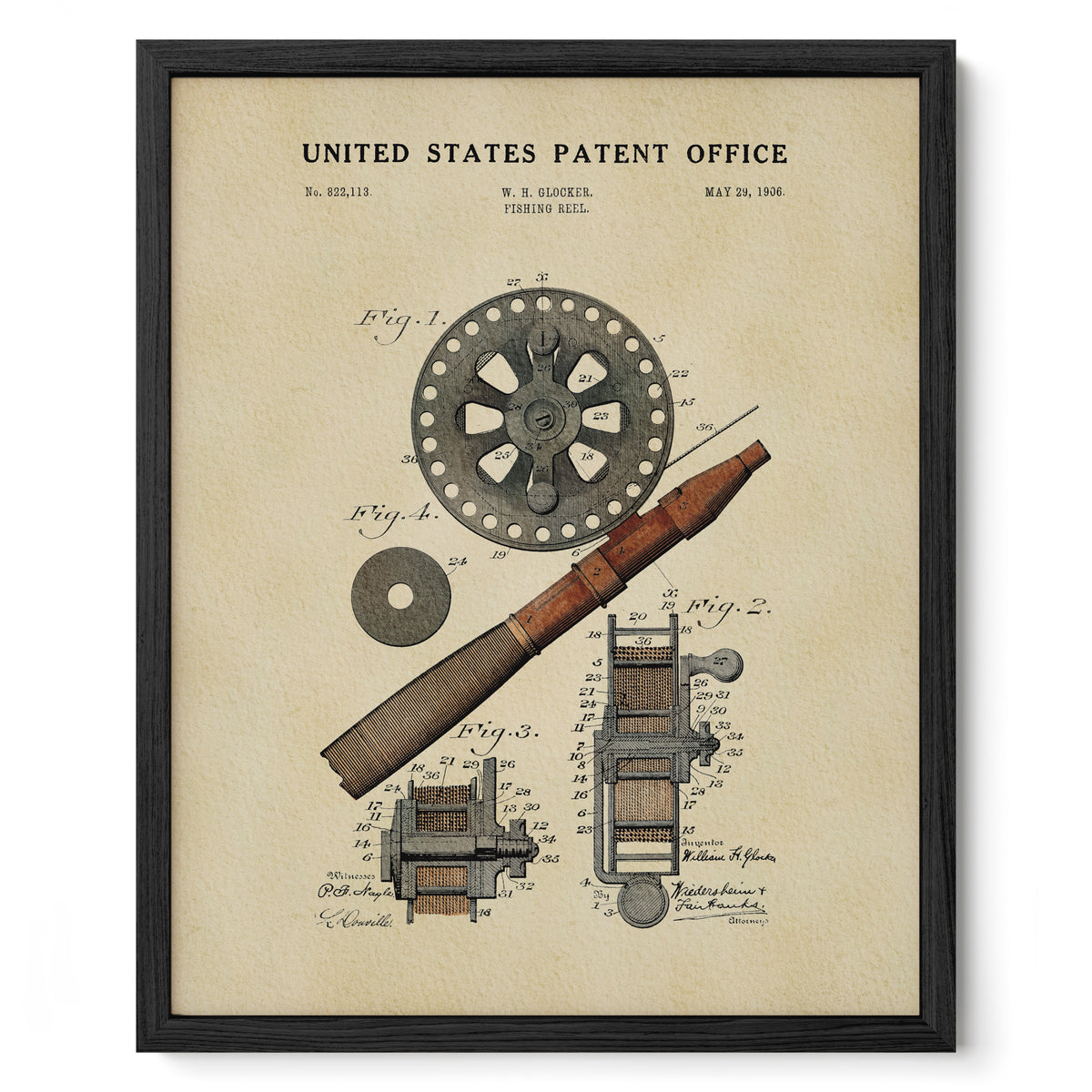 Fishing Reel (1906) patent art print