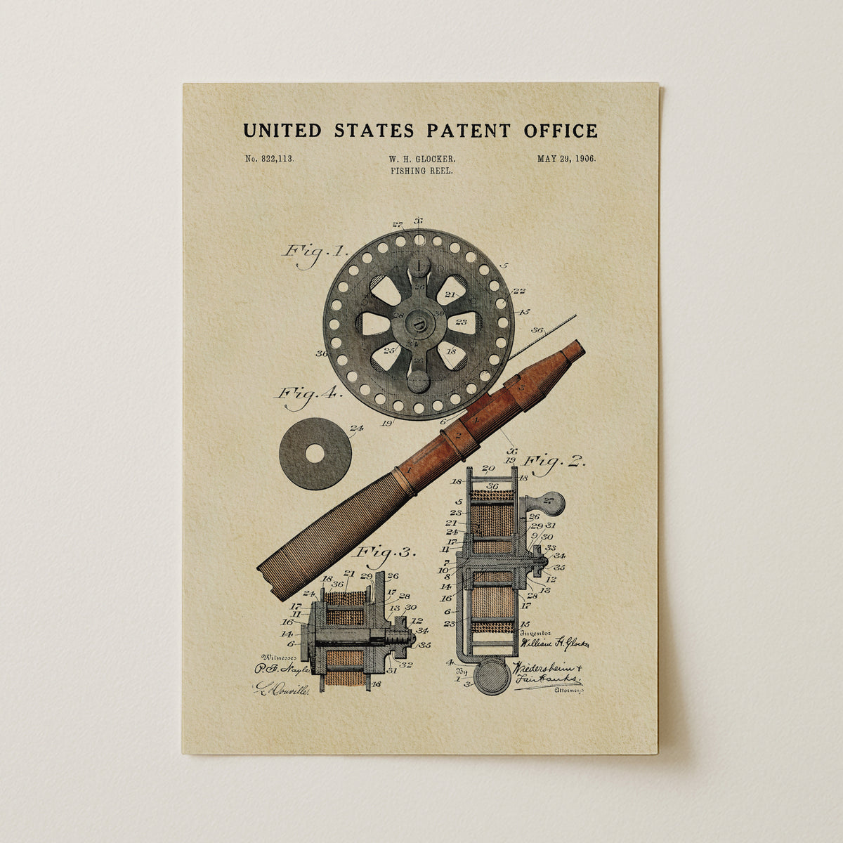 Fishing Reel (1906) patent art print
