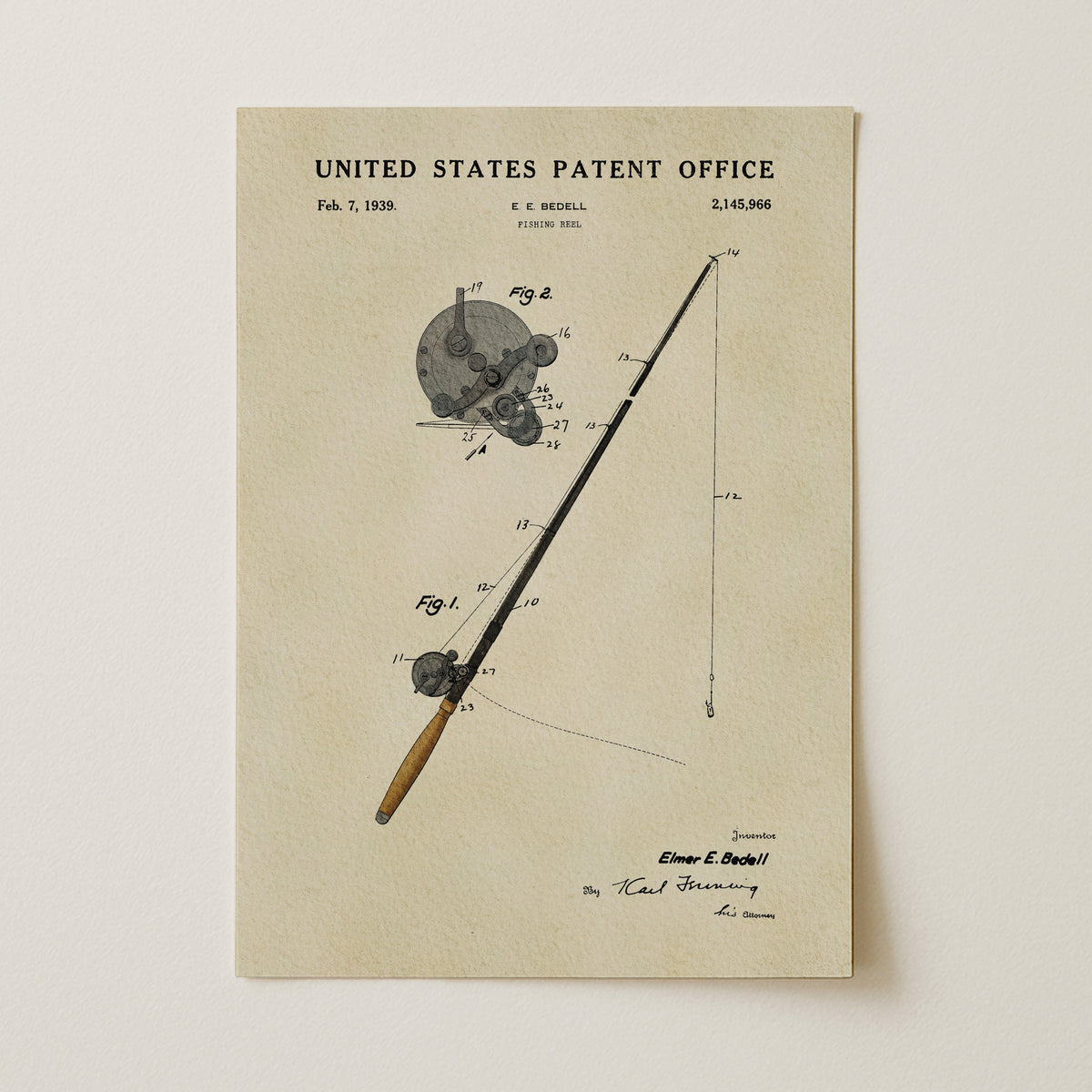 Fishing Rod (1939) patent art print