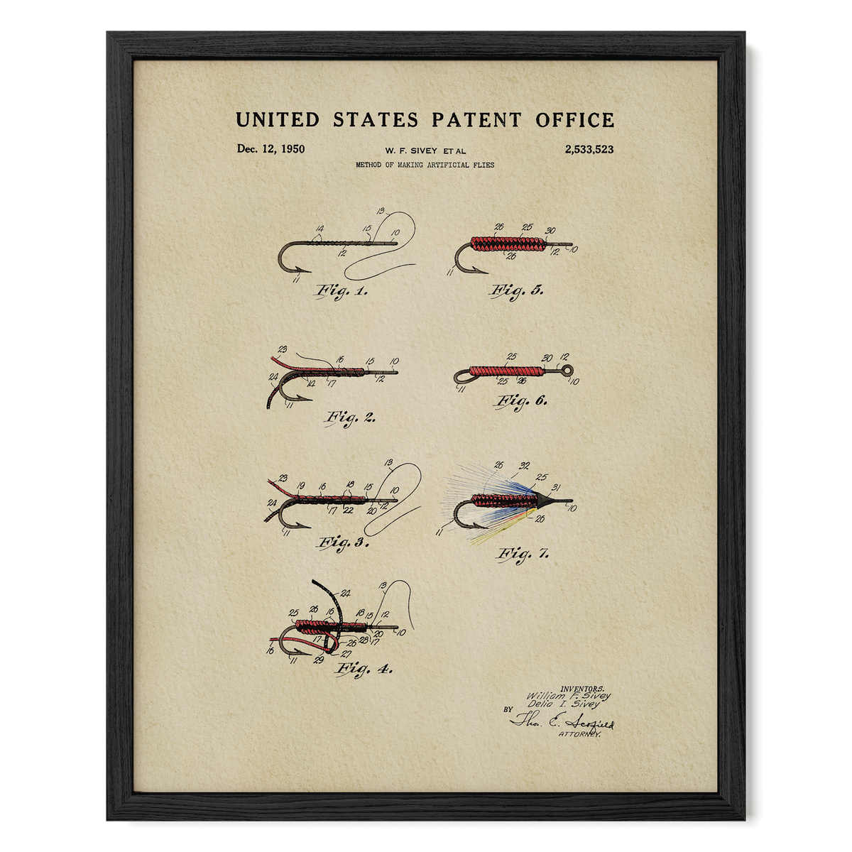 Fly Fishing Flies (1950) patent art print