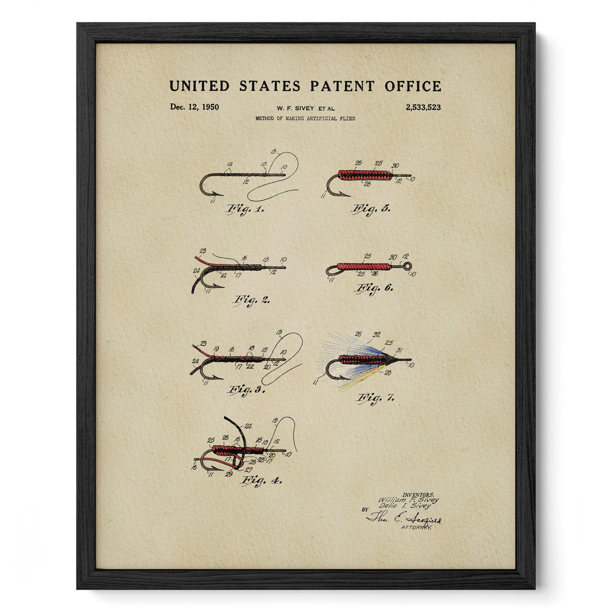 Fly Fishing Flies (1950) patent art print