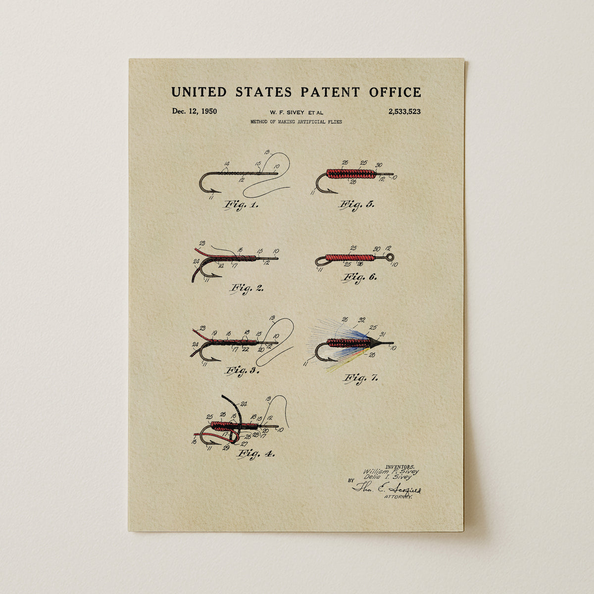 Fly Fishing Flies (1950) patent art print