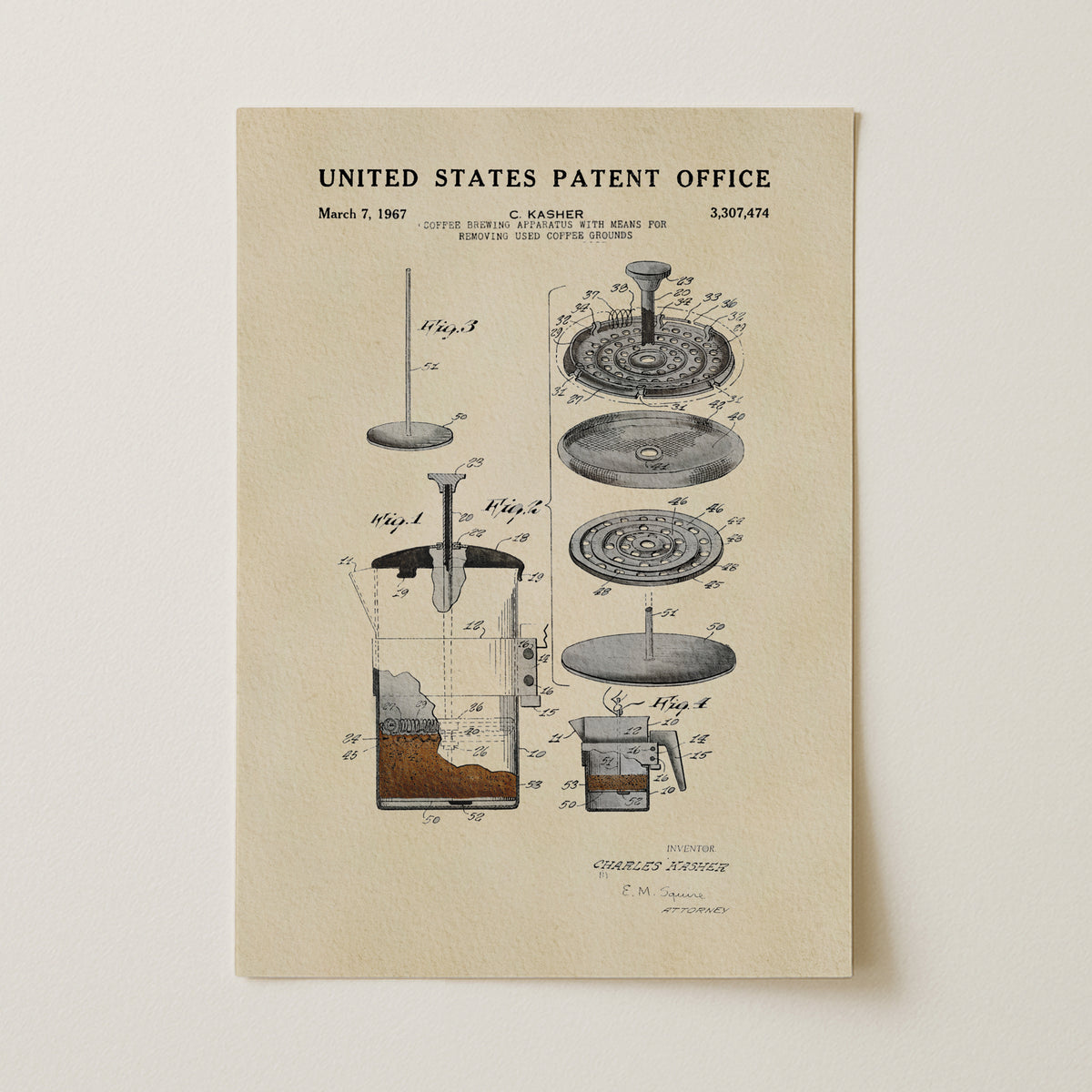 French Press (1967) patent art print