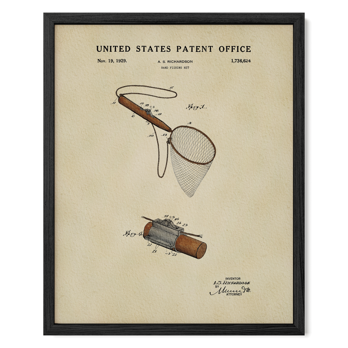 Hand Fishing Net (1929) patent art print
