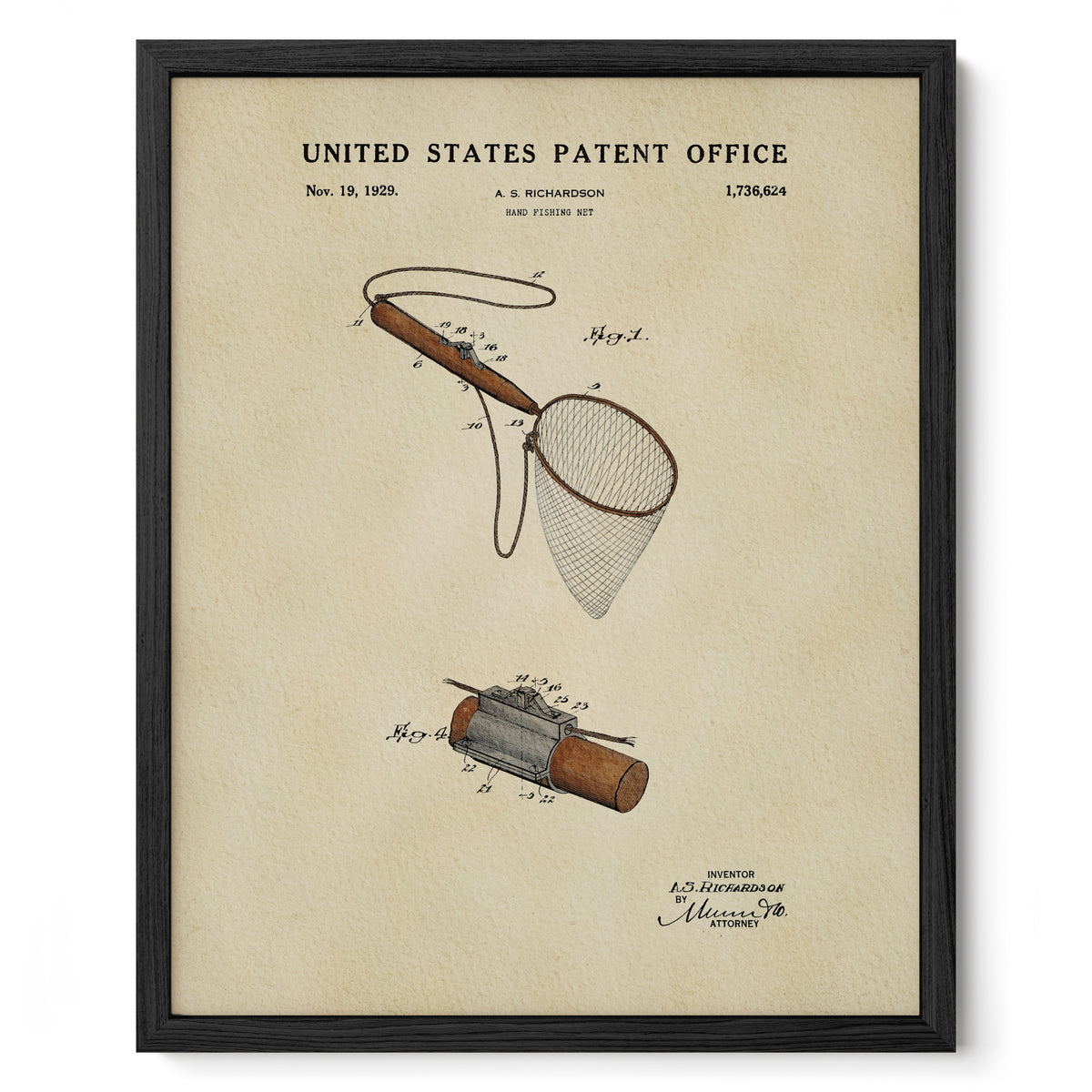 Hand Fishing Net (1929) patent art print