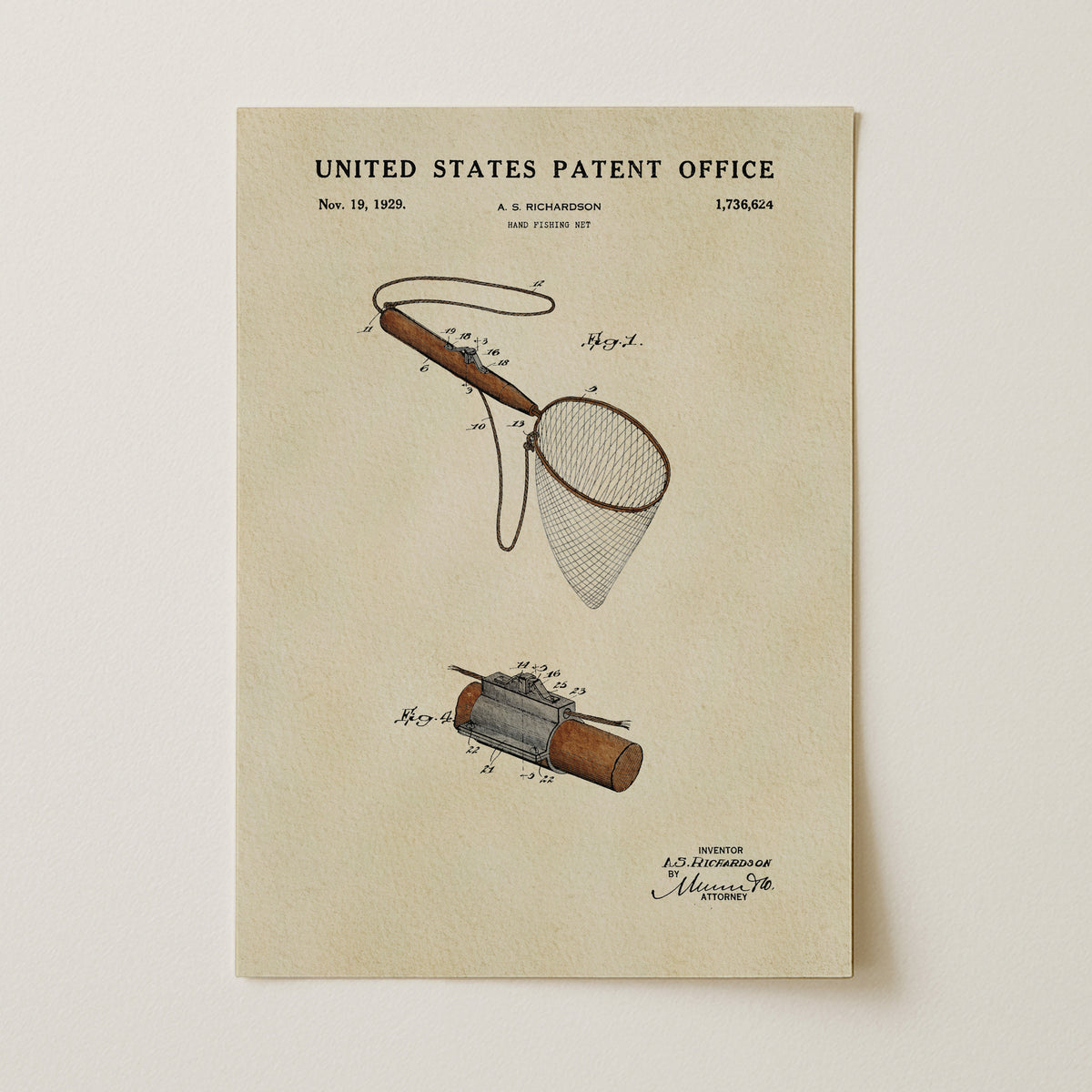 Hand Fishing Net (1929) patent art print