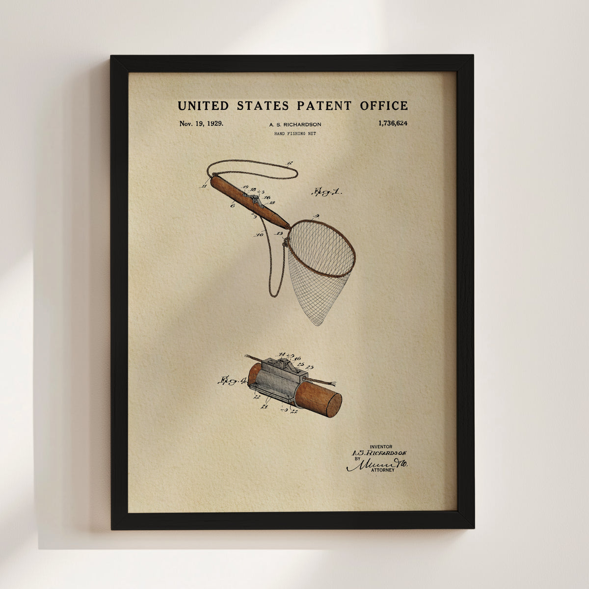 Hand Fishing Net (1929) patent art print
