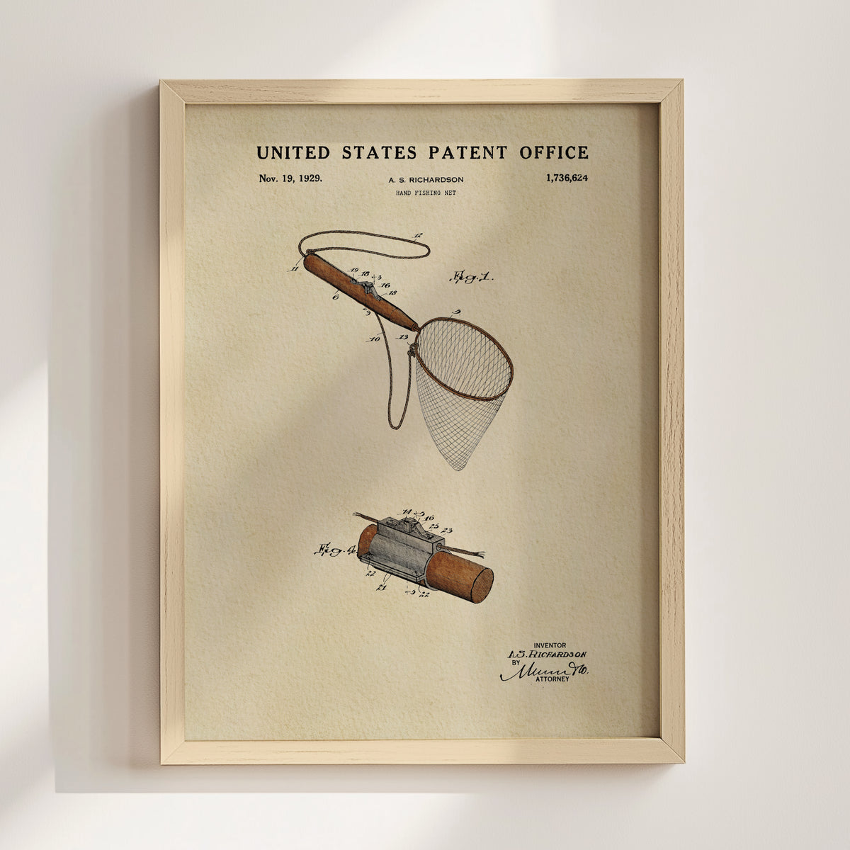Hand Fishing Net (1929) patent art print
