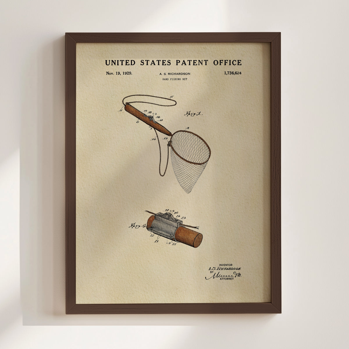 Hand Fishing Net (1929) patent art print