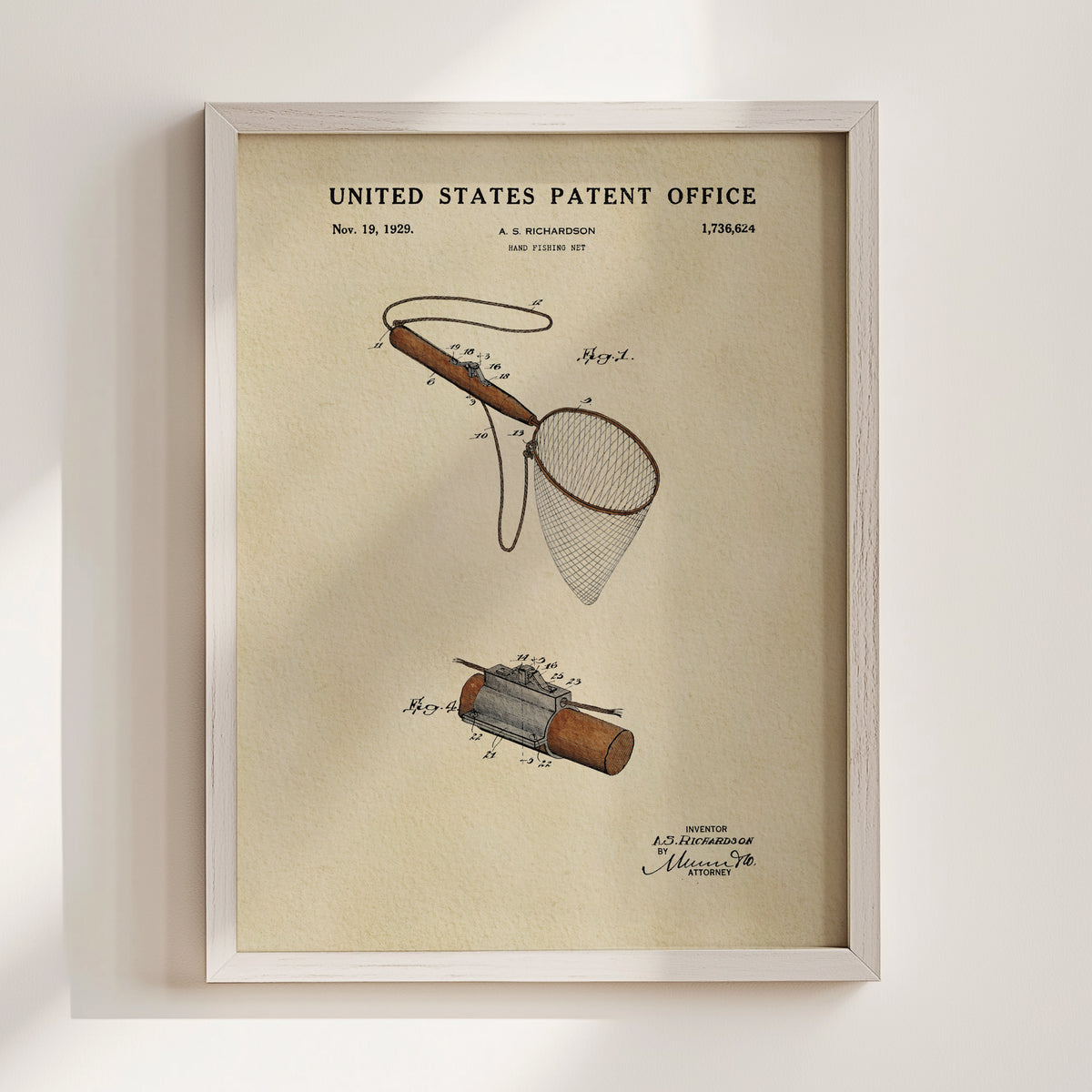 Hand Fishing Net (1929) patent art print