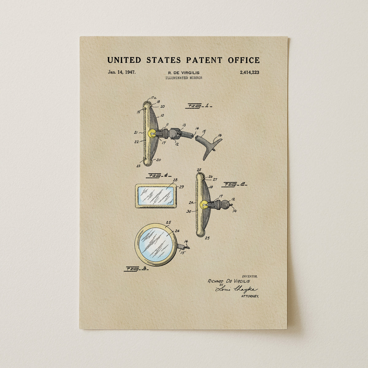 Illuminated Mirror (1947) patent art print