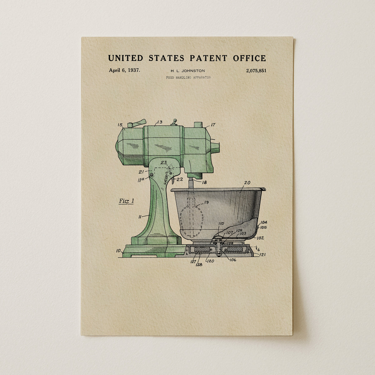 Kitchen Mixer (1937) patent art print