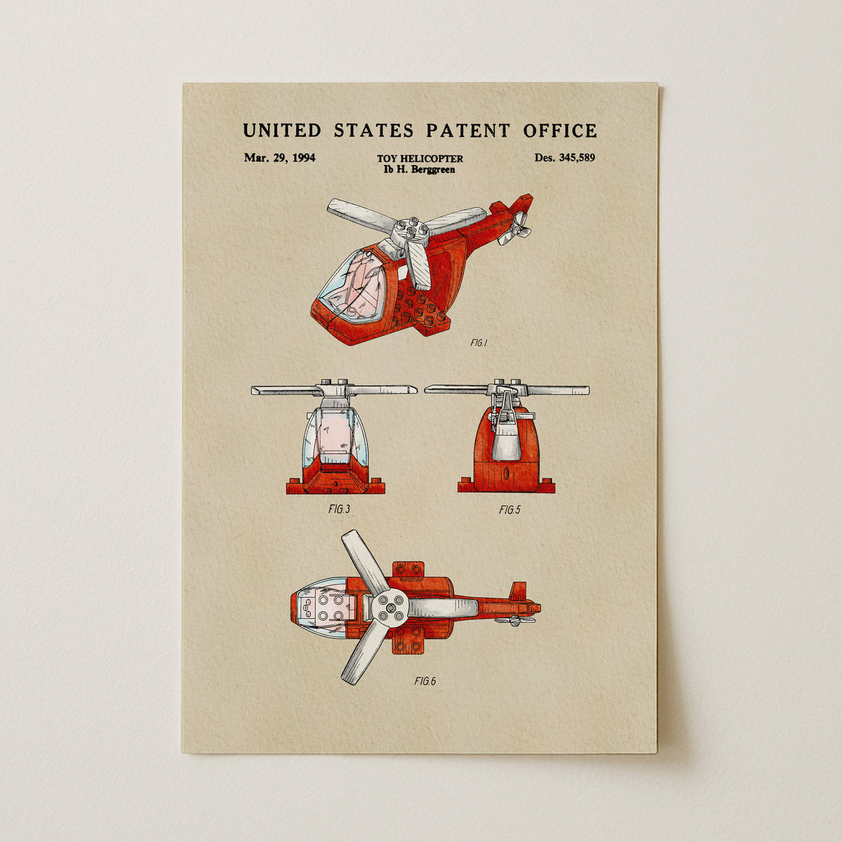 Building Block Helicopter (1994) patent art print