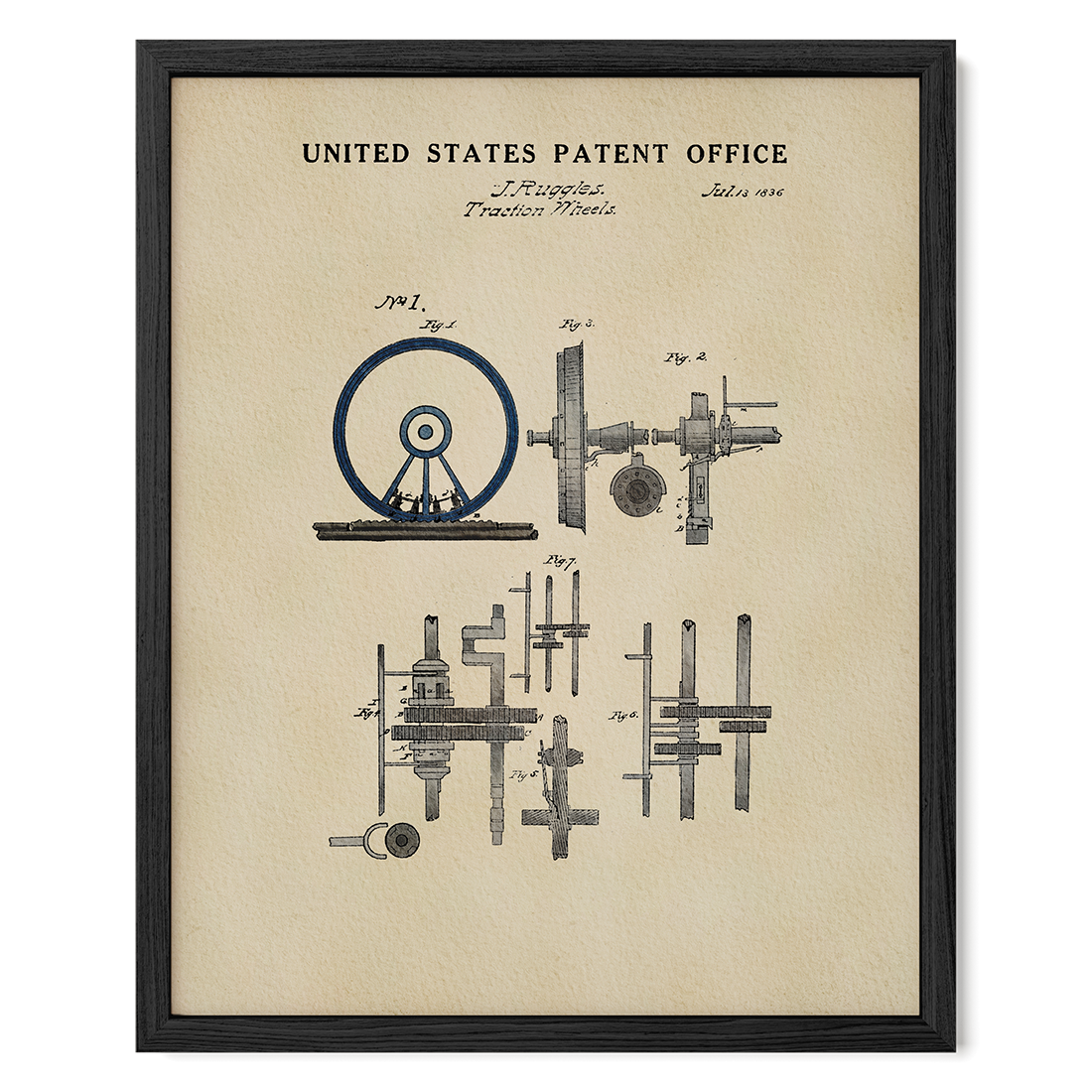 Locomotive Traction Wheels (1836) patent art print