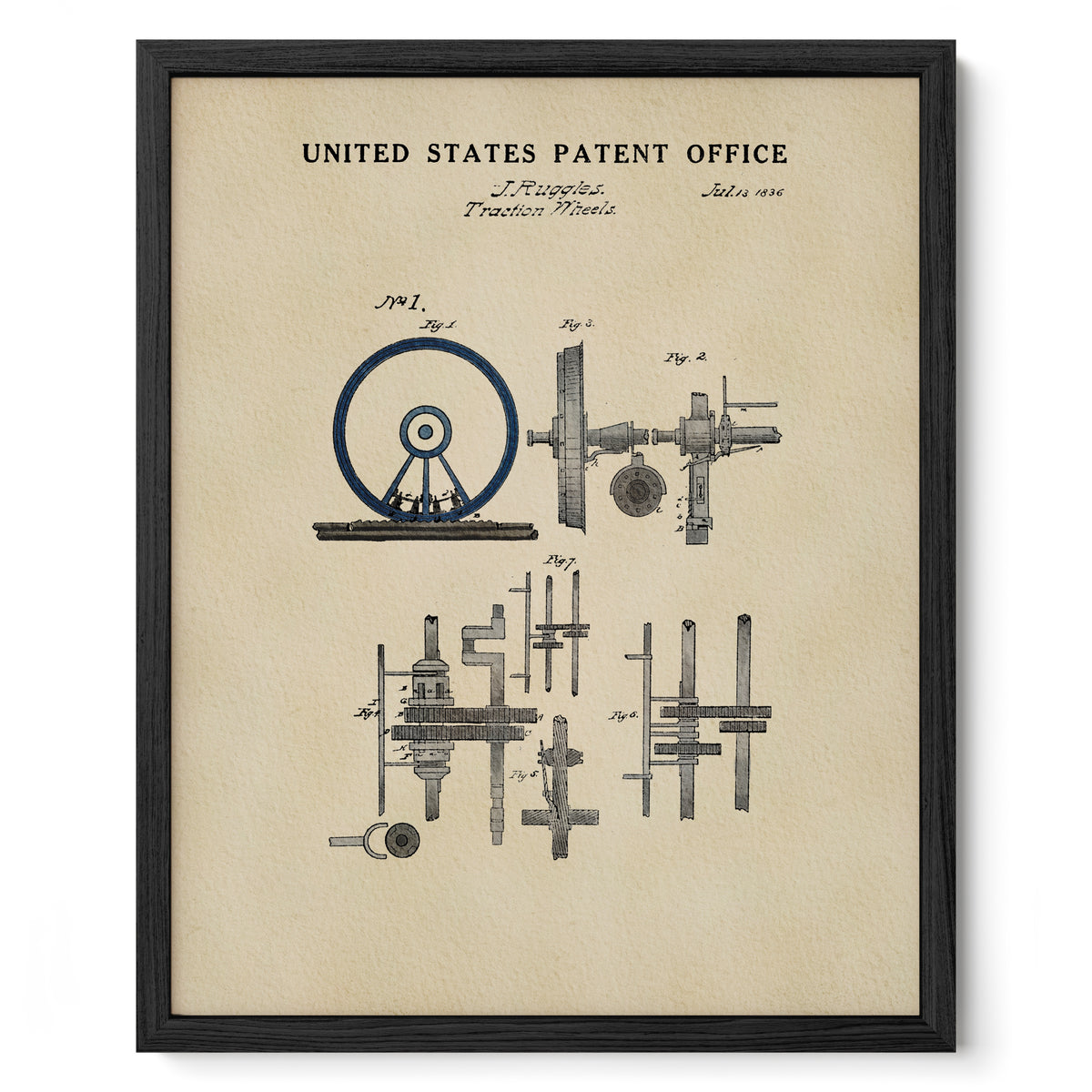 Locomotive Traction Wheels (1836) patent art print