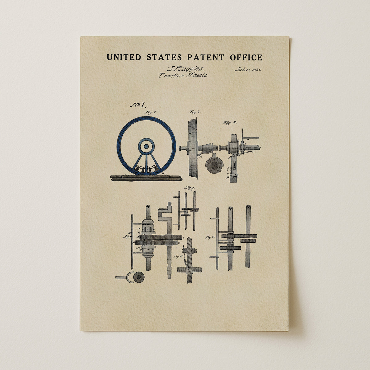 Locomotive Traction Wheels (1836) patent art print