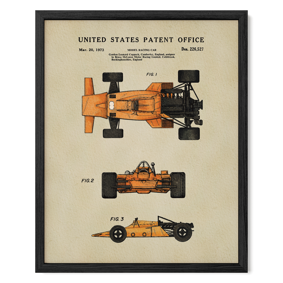 Orange Race Car (1973) patent art print