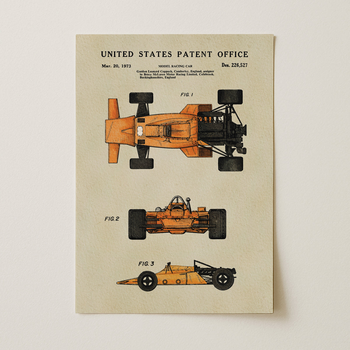 Orange Race Car (1973) patent art print