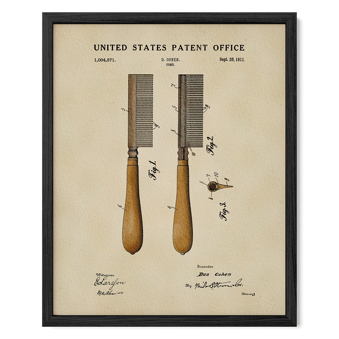 Men's Handle Comb (1911) patent art print