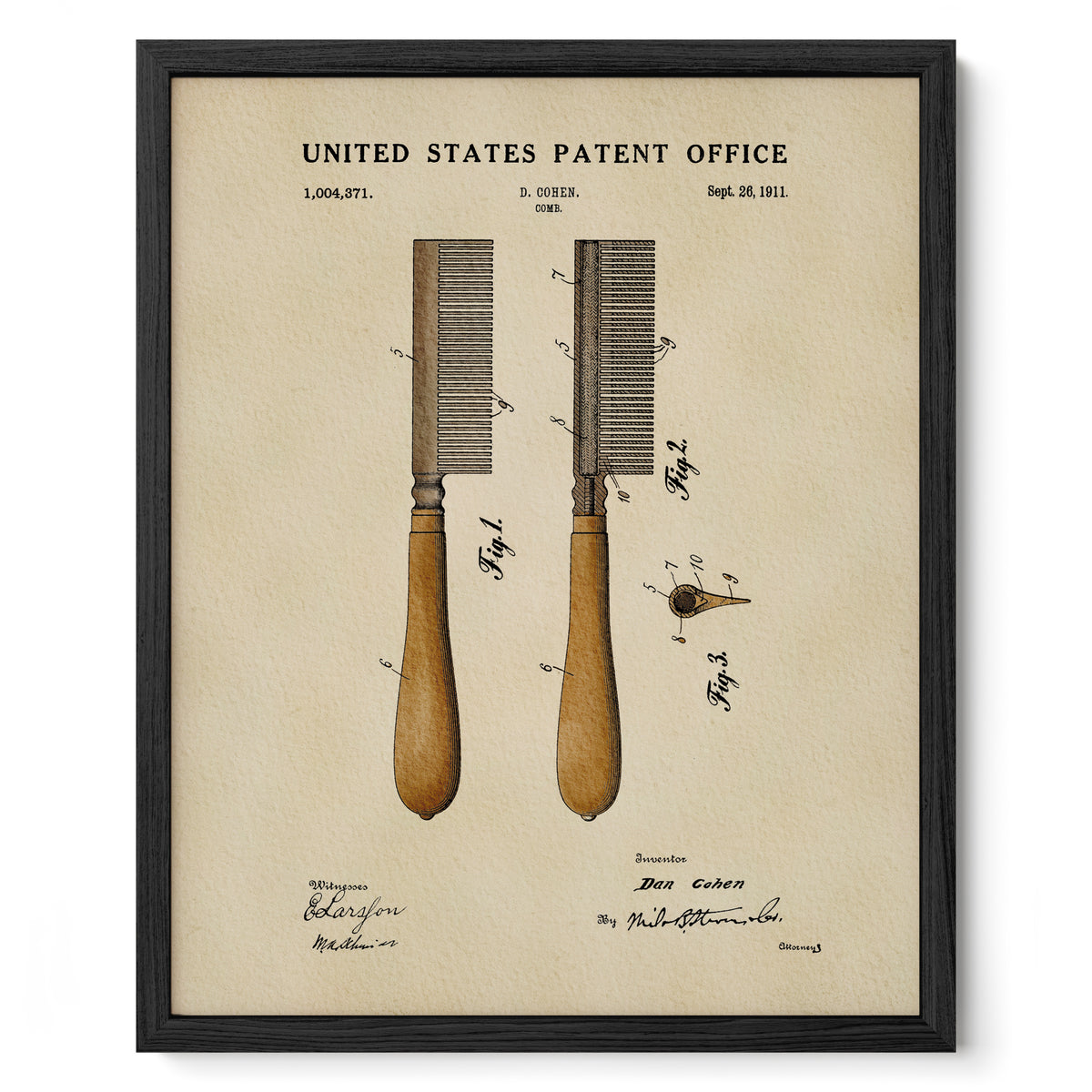 Men's Handle Comb (1911) patent art print