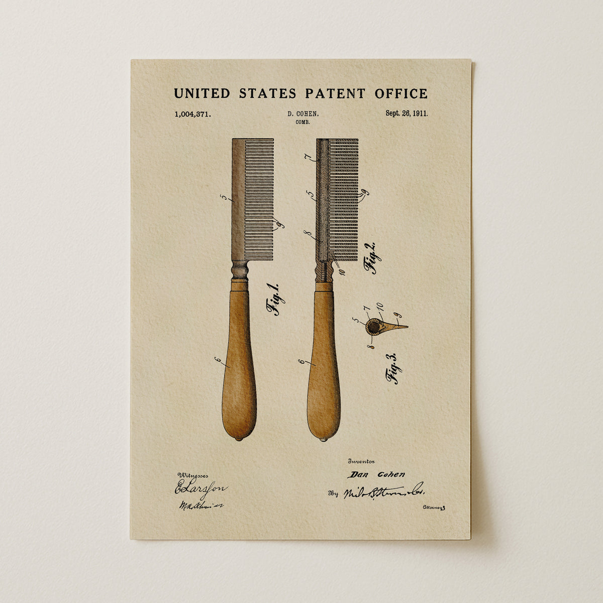 Men's Handle Comb (1911) patent art print