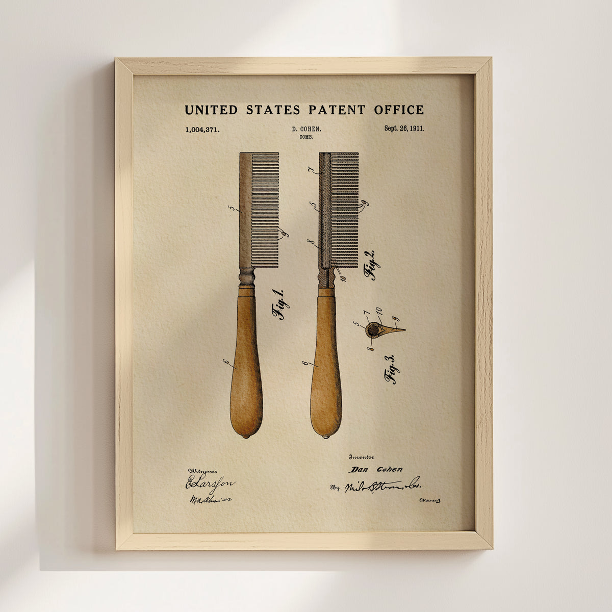 Men's Handle Comb (1911) patent art print