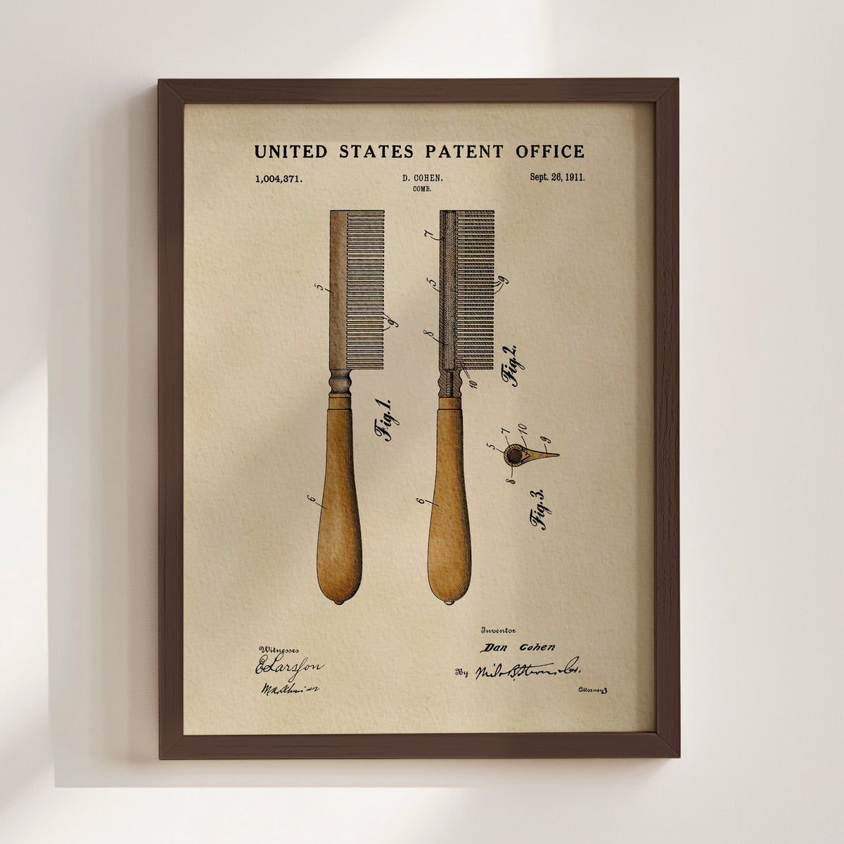 Men's Handle Comb (1911) patent art print