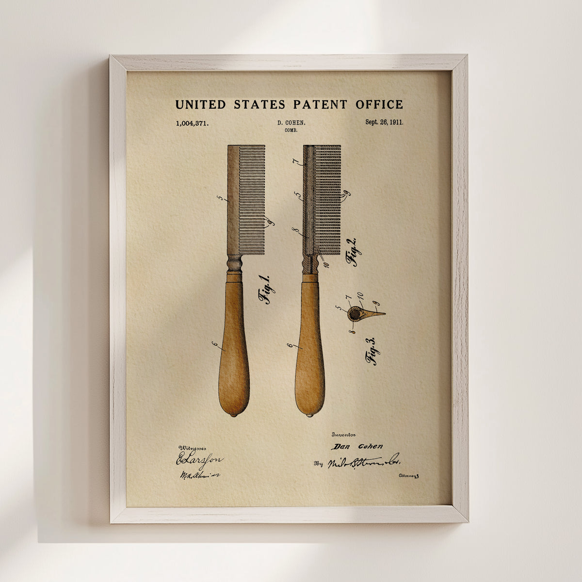 Men's Handle Comb (1911) patent art print