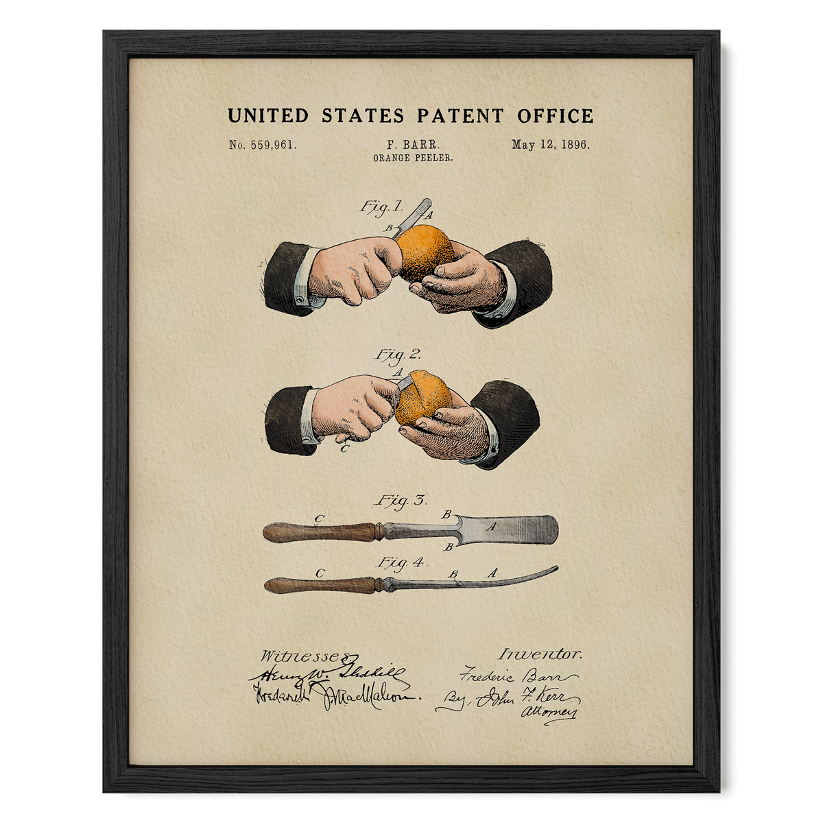 Orange Peeler (1896) patent art print