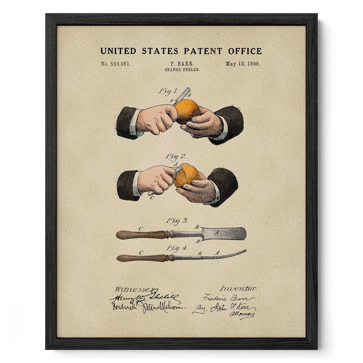 Orange Peeler (1896) patent art print