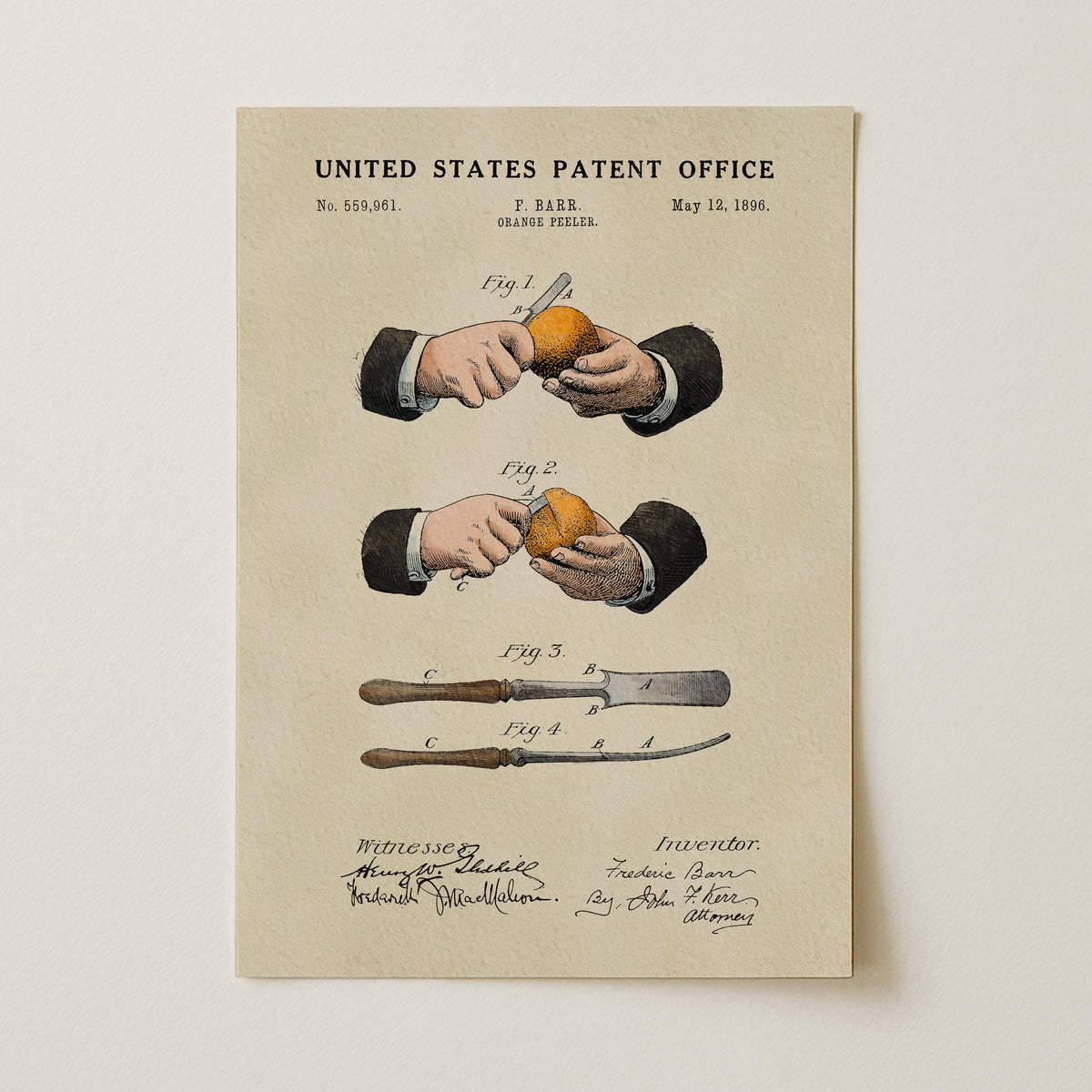 Orange Peeler (1896) patent art print