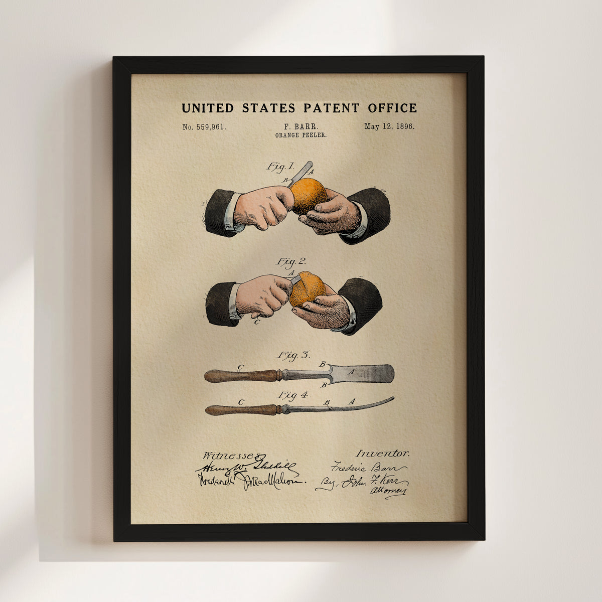 Orange Peeler (1896) patent art print