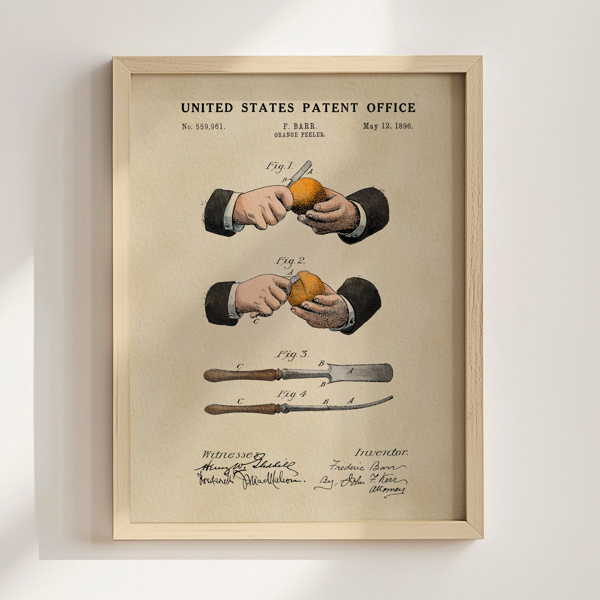 Orange Peeler (1896) patent art print