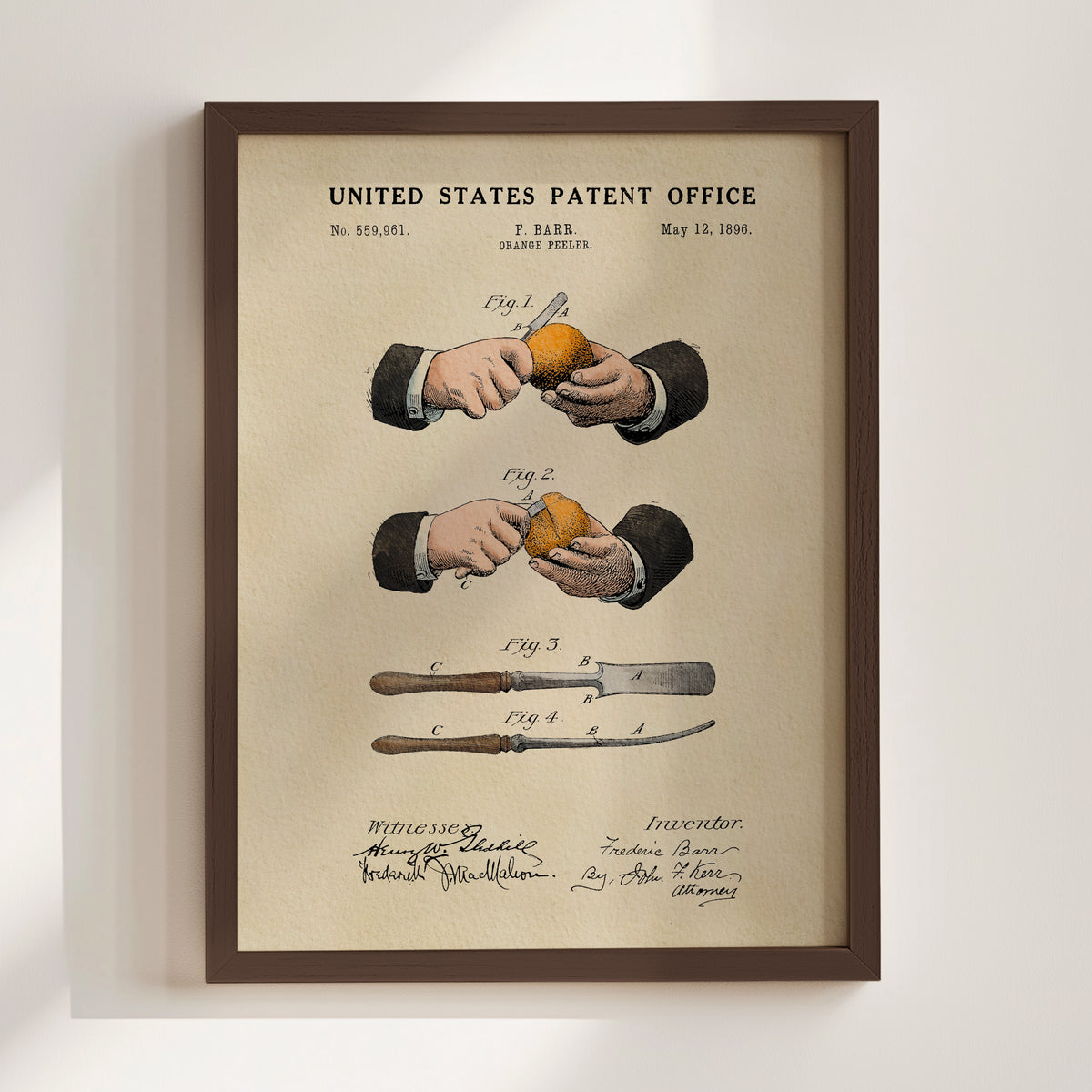 Orange Peeler (1896) patent art print
