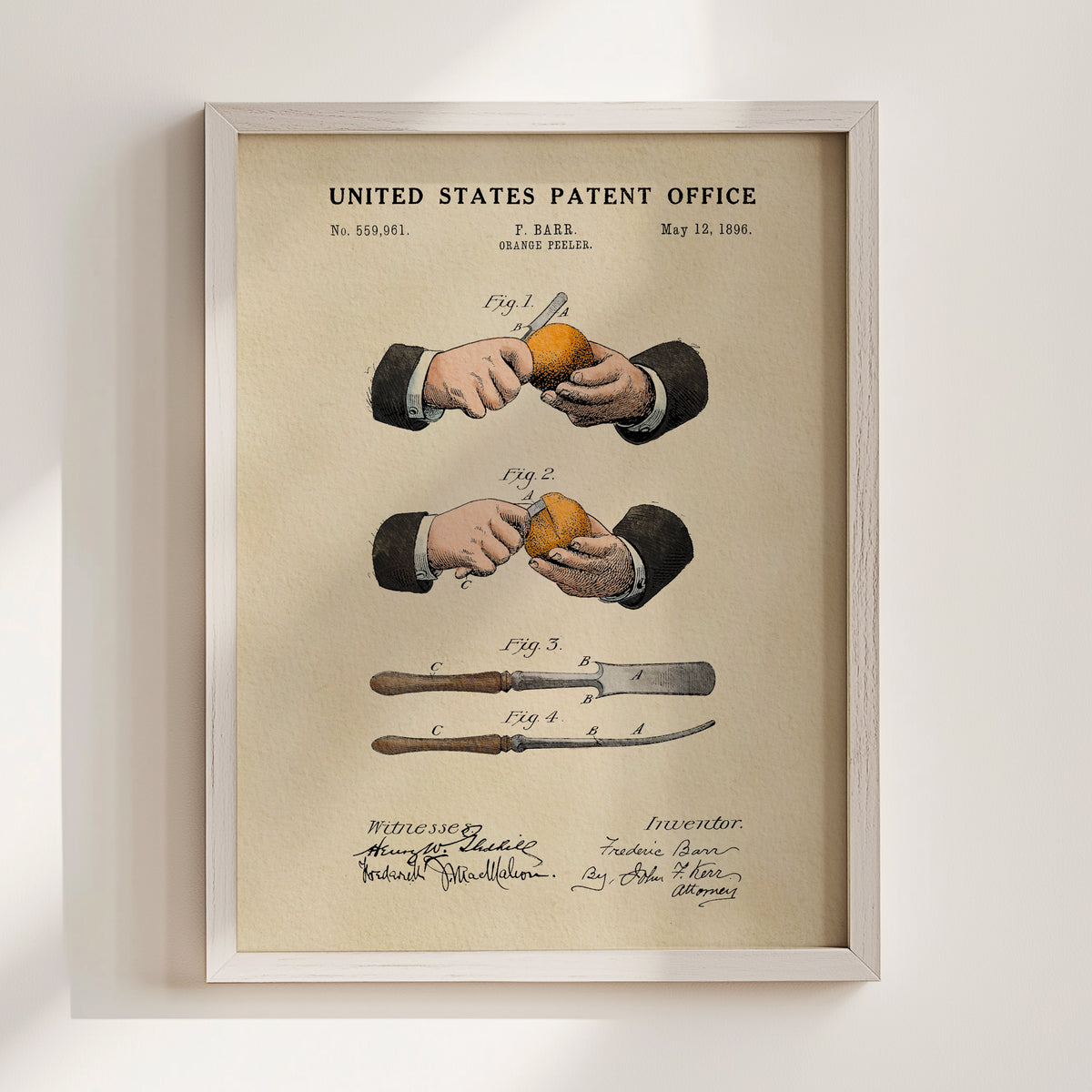Orange Peeler (1896) patent art print