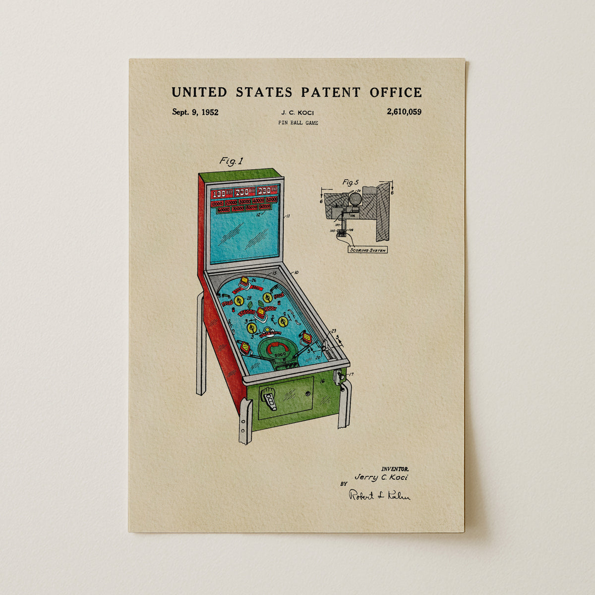 Pinball Machine (1952) patent art print