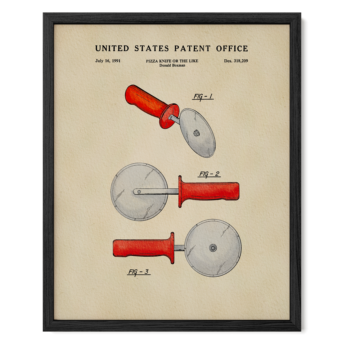 Pizza Roller Knife (1991) patent art print