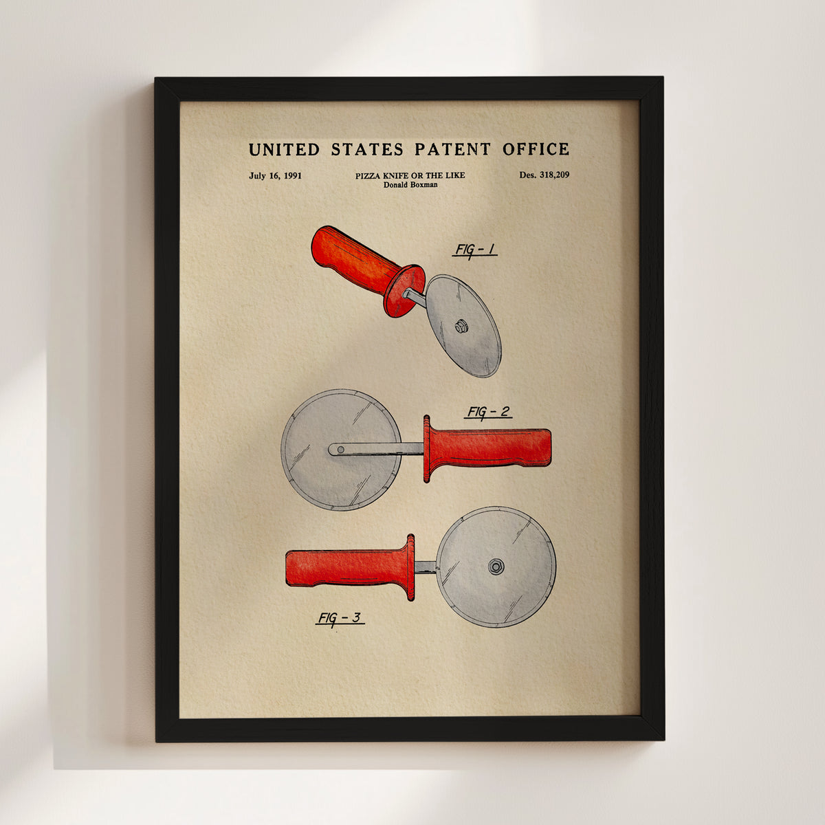Pizza Roller Knife (1991) patent art print