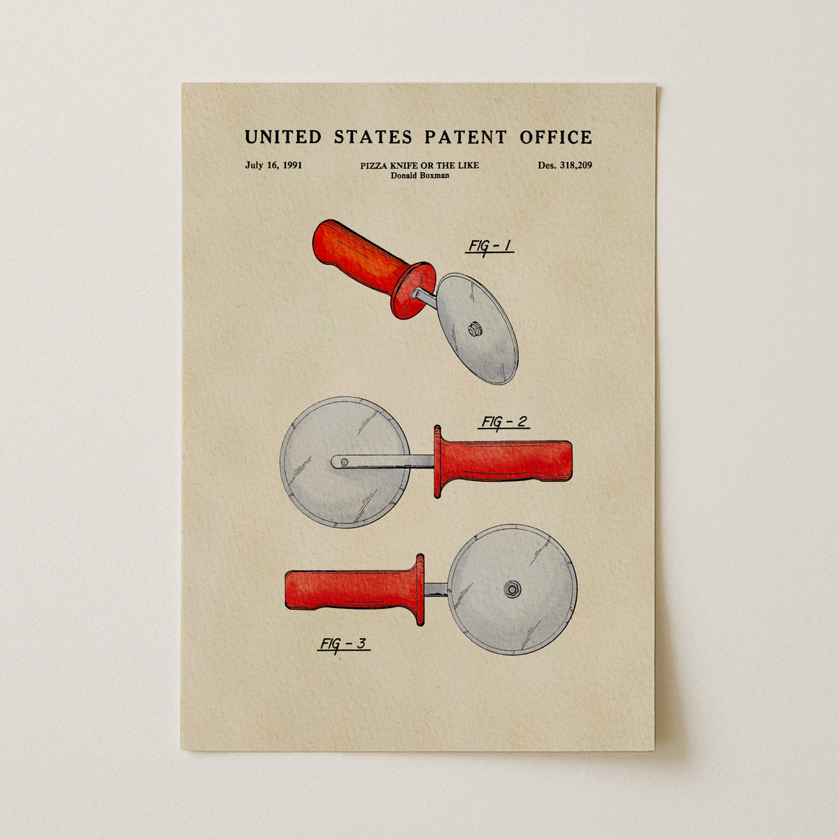 Pizza Roller Knife (1991) patent art print
