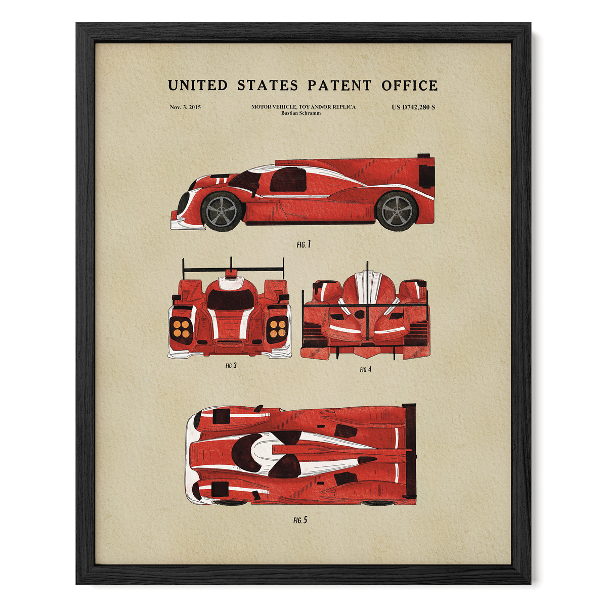 Red Prototype Race Car (2015) patent art print