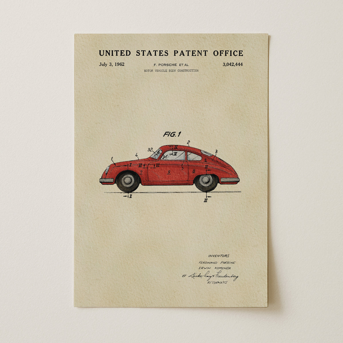 Red Vintage Sports Car (1962) patent art print