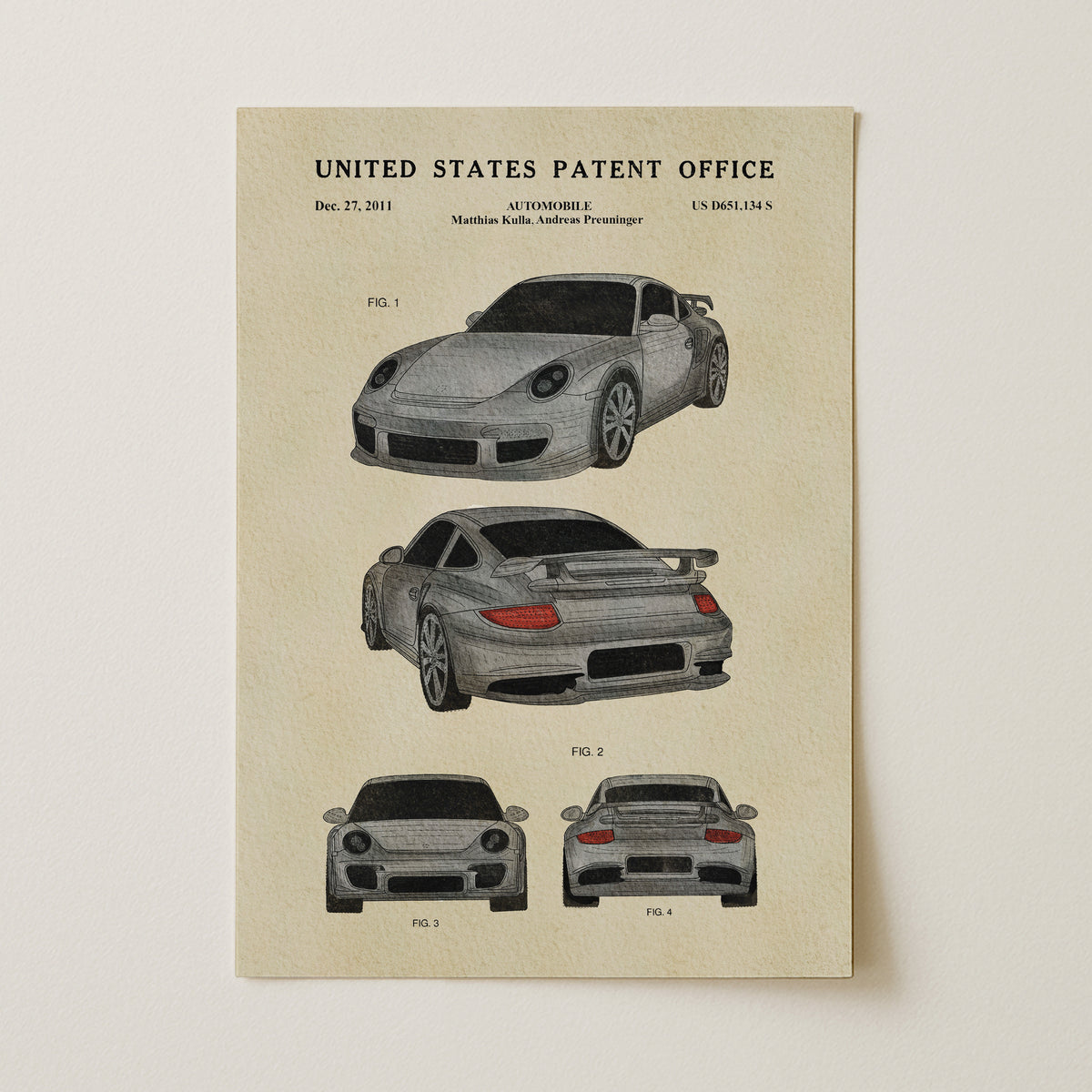 Grey Sports Car (2011) patent art print