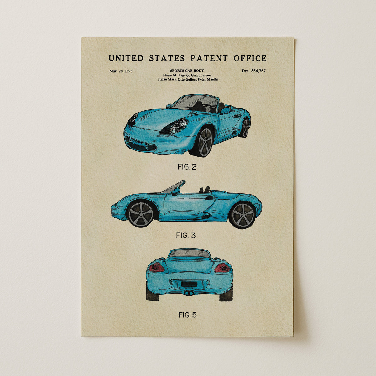 Blue Sports Car (1995) patent art print