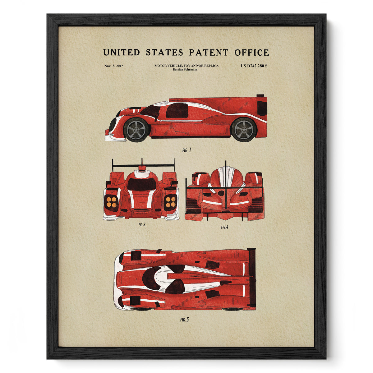 Red Prototype Race Car (2015) patent art print