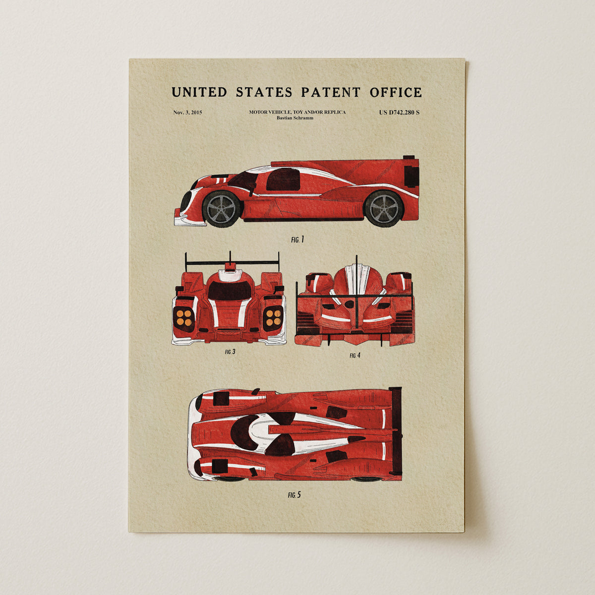 Red Prototype Race Car (2015) patent art print
