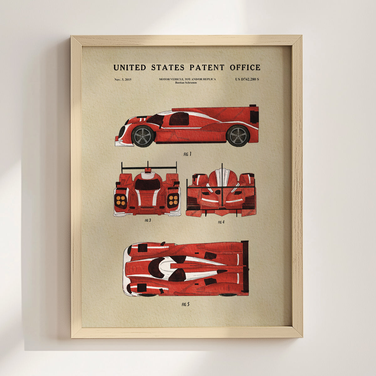 Red Prototype Race Car (2015) patent art print