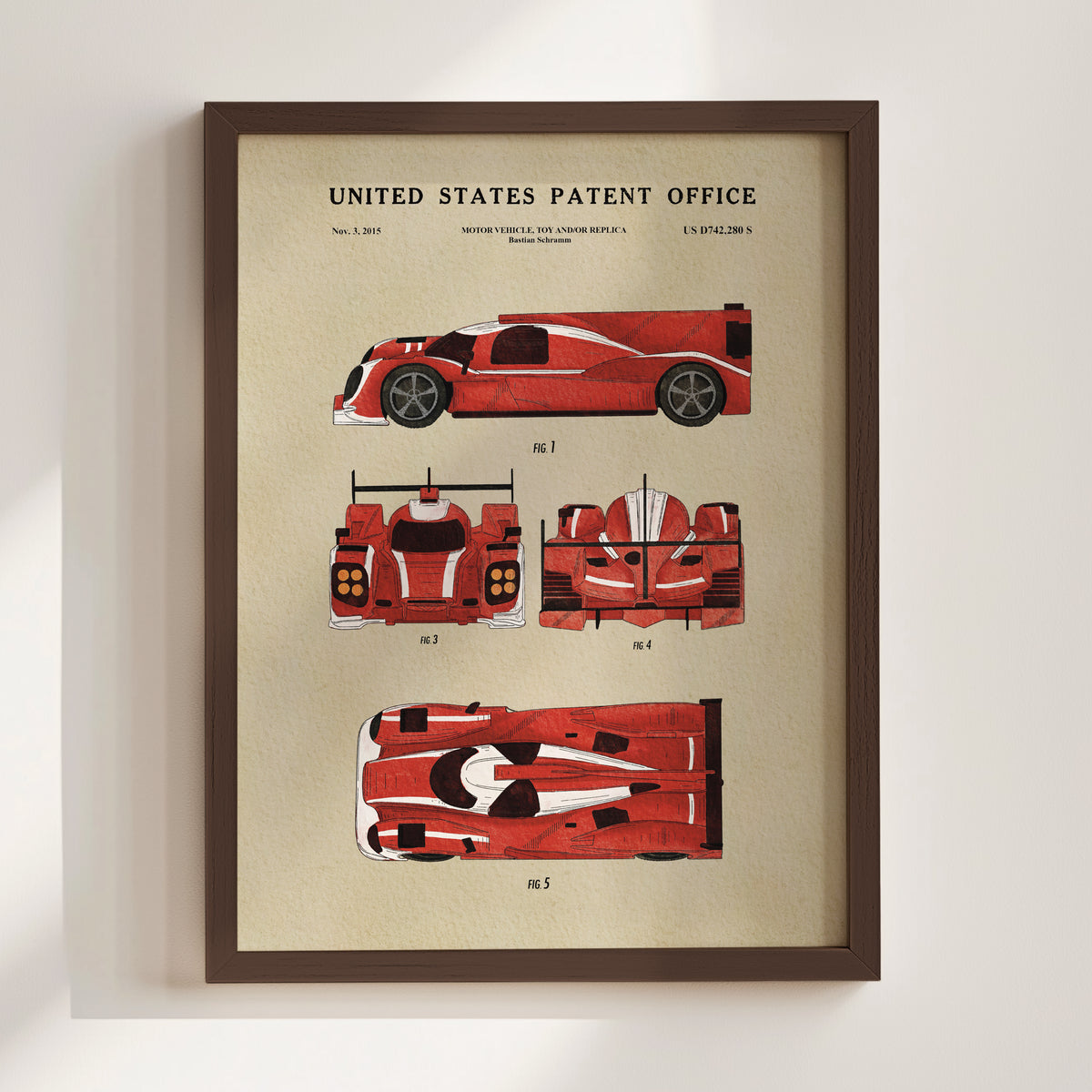 Red Prototype Race Car (2015) patent art print